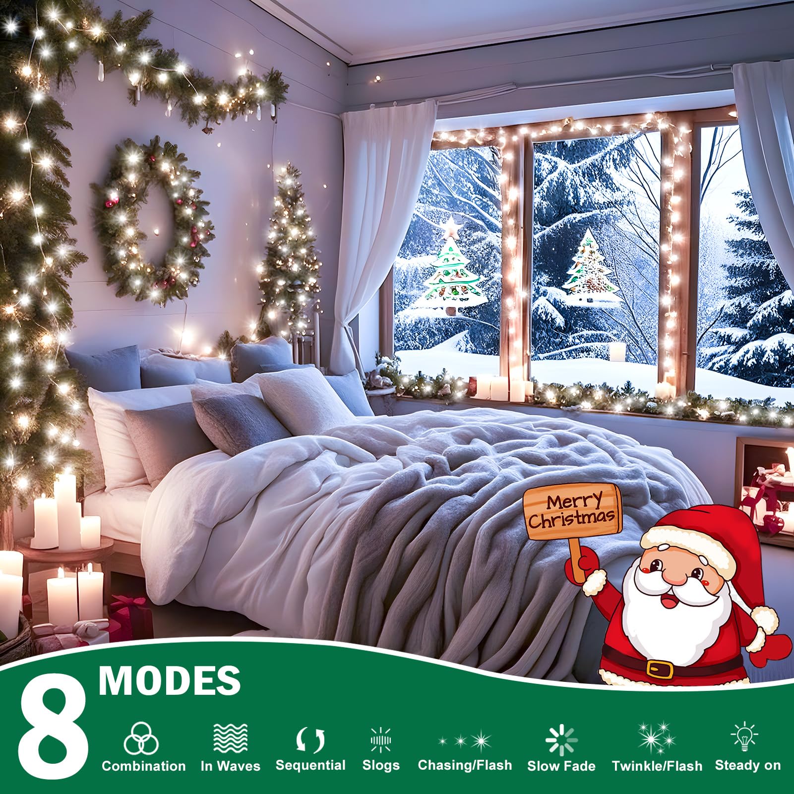 SAUSHENG 600 LED Christmas Tree Lights,30M Indoor Fairy Lights Plug in Cold White Outdoor String Light Waterproof with 8 Modes Timer for Outside Window Wedding Patio Bedroom Xmas Decorations - Image 2