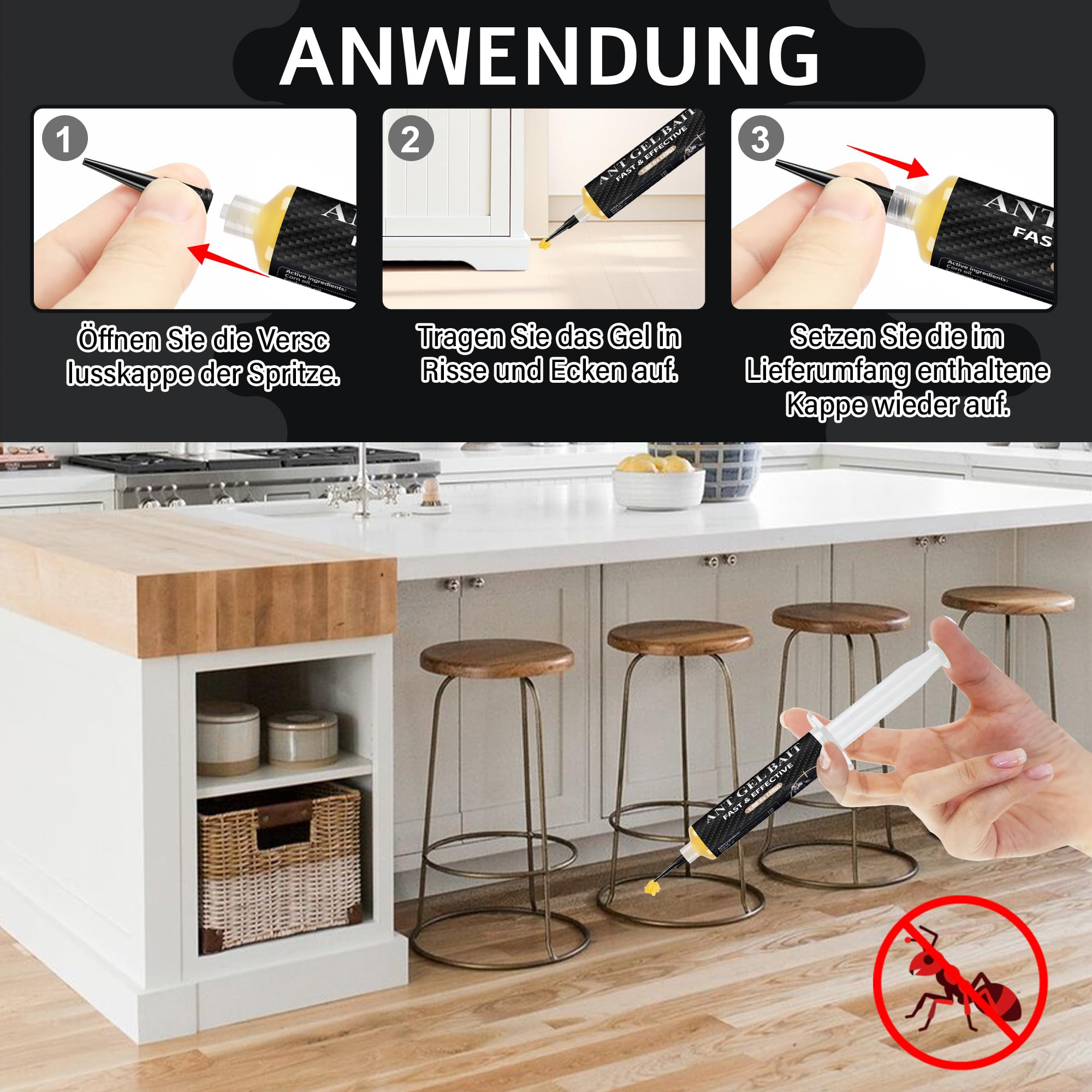 4 Stück Ameisen-Boxen-Gel für Effektive in Innenräumen, 4 * 30G Ameisenköderdose Geruchslos, Sicher für Kinder & Haustiere