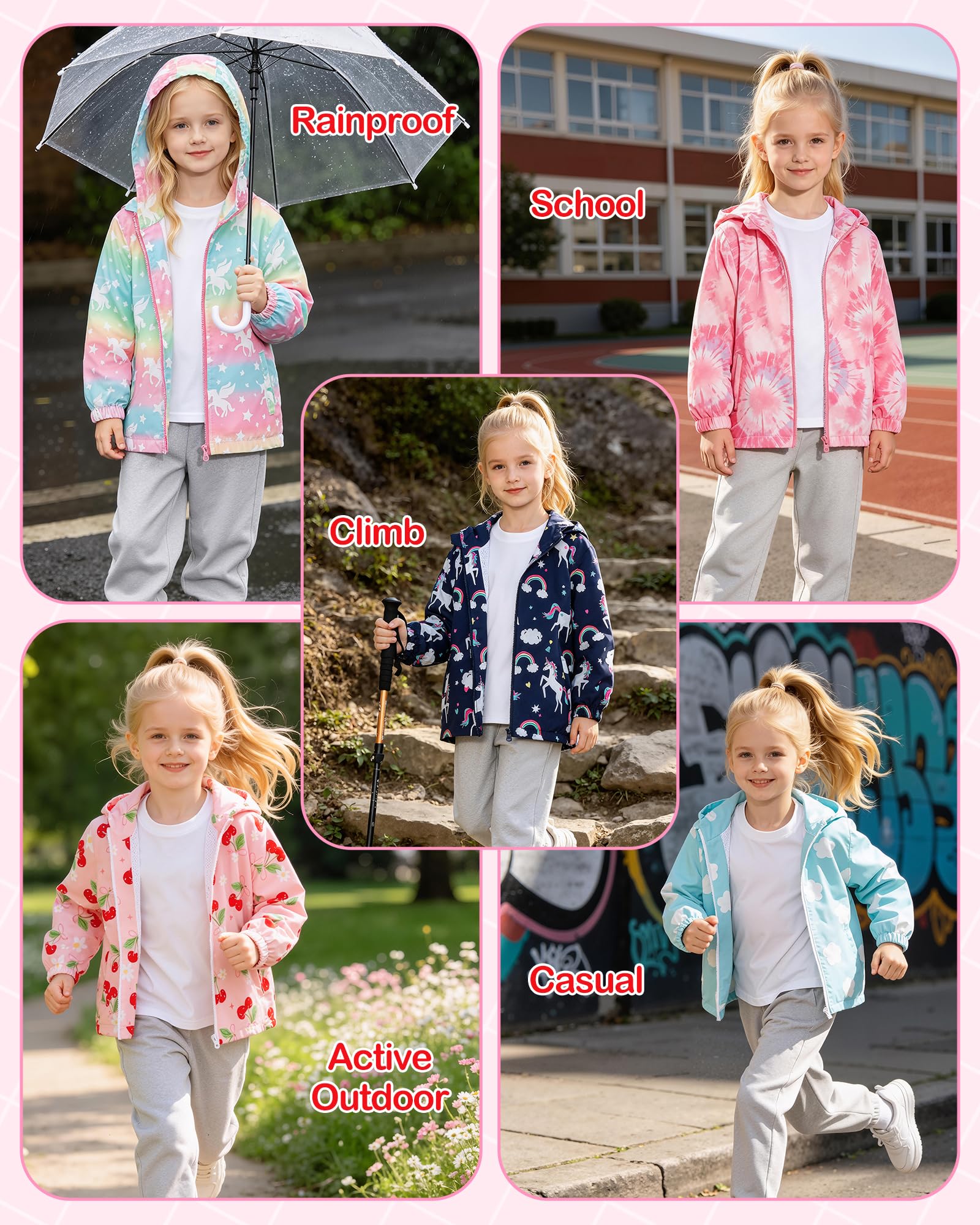 LACOFIA Veste Imperméable Fille Veste Coupe Vent Respirant à Capuche Blouson de Pluie Léger pour Enfant 3~12 ans