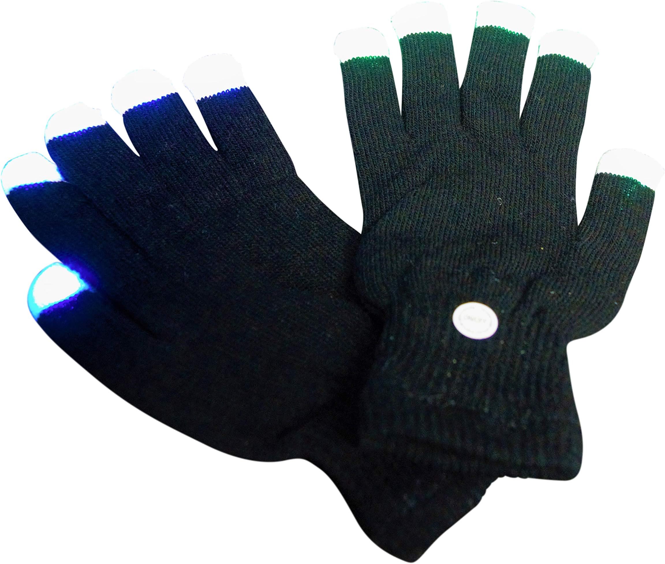 Glowtopia LED Gloves Light Up Flashing Fingertips 6 Light Modes Rave Festival (1 Pack, Black)
