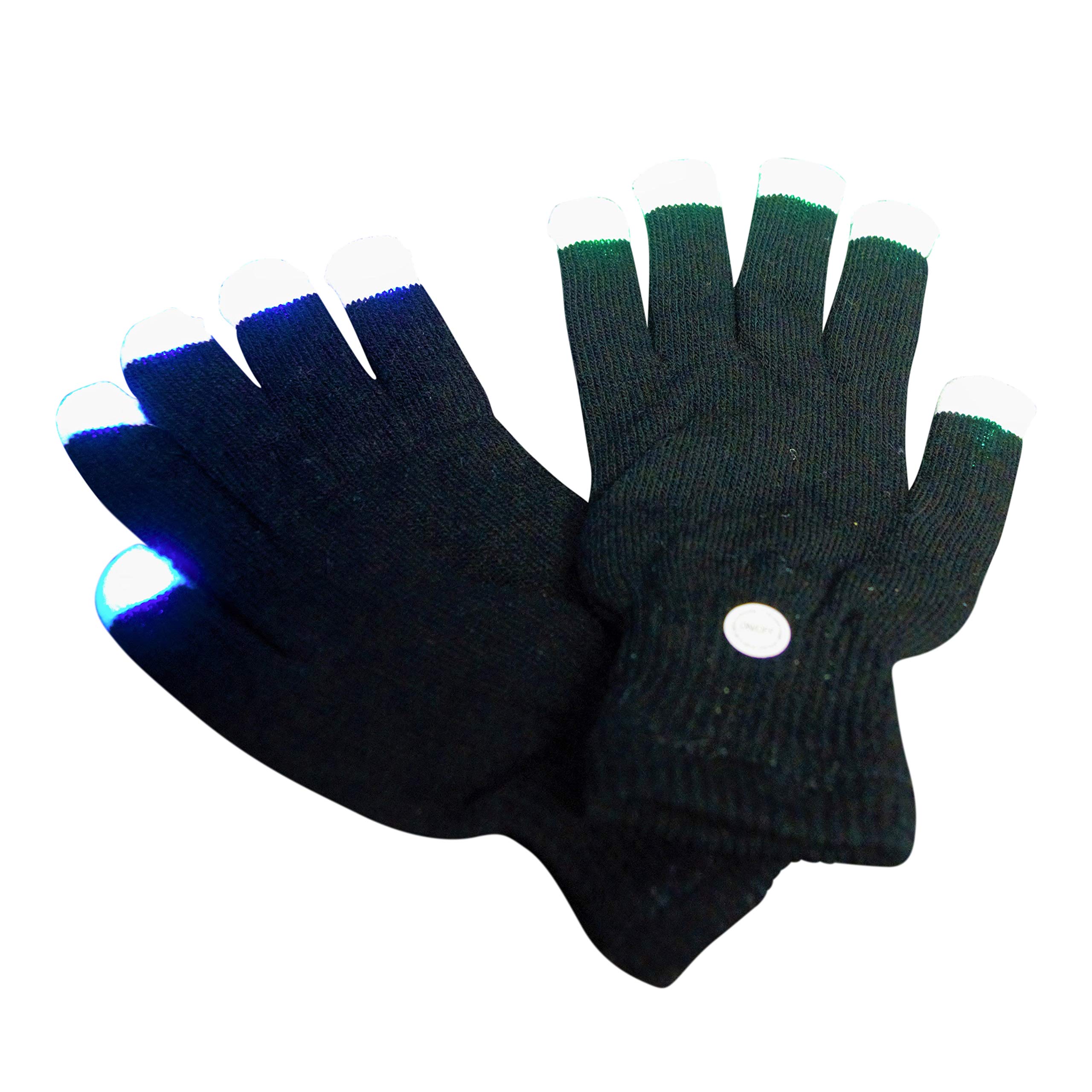 Glowtopia LED Gloves Light Up Flashing Fingertips 6 Light Modes Rave Festival (1 Pack, Black)