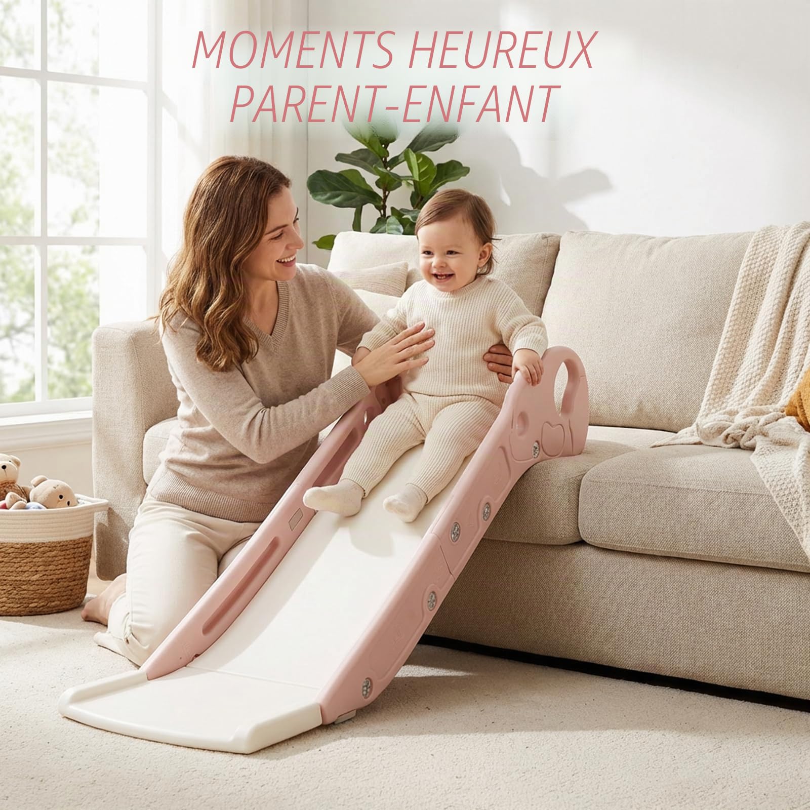 Toboggan Enfant Pliable pour Lit & Canapé, Intérieur/Extérieur, Rose | Toboggan Bebe et Enfant Pliable pour Lit & Canapé, Intérieur/Extérieur, Rose; Facile à Ranger