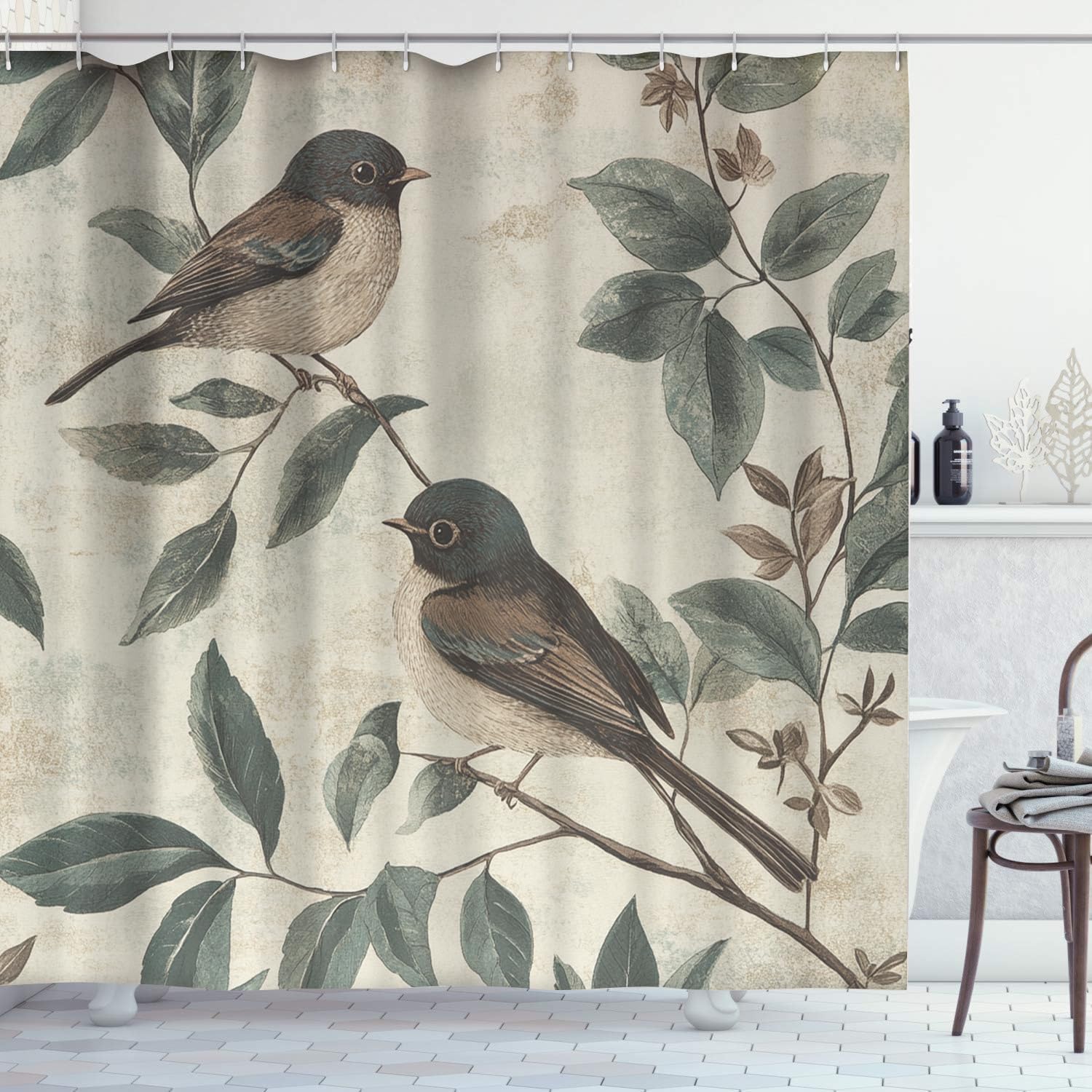 365CUSGIFTS Vintage Elegant Bird and Leaf Shower Curtain