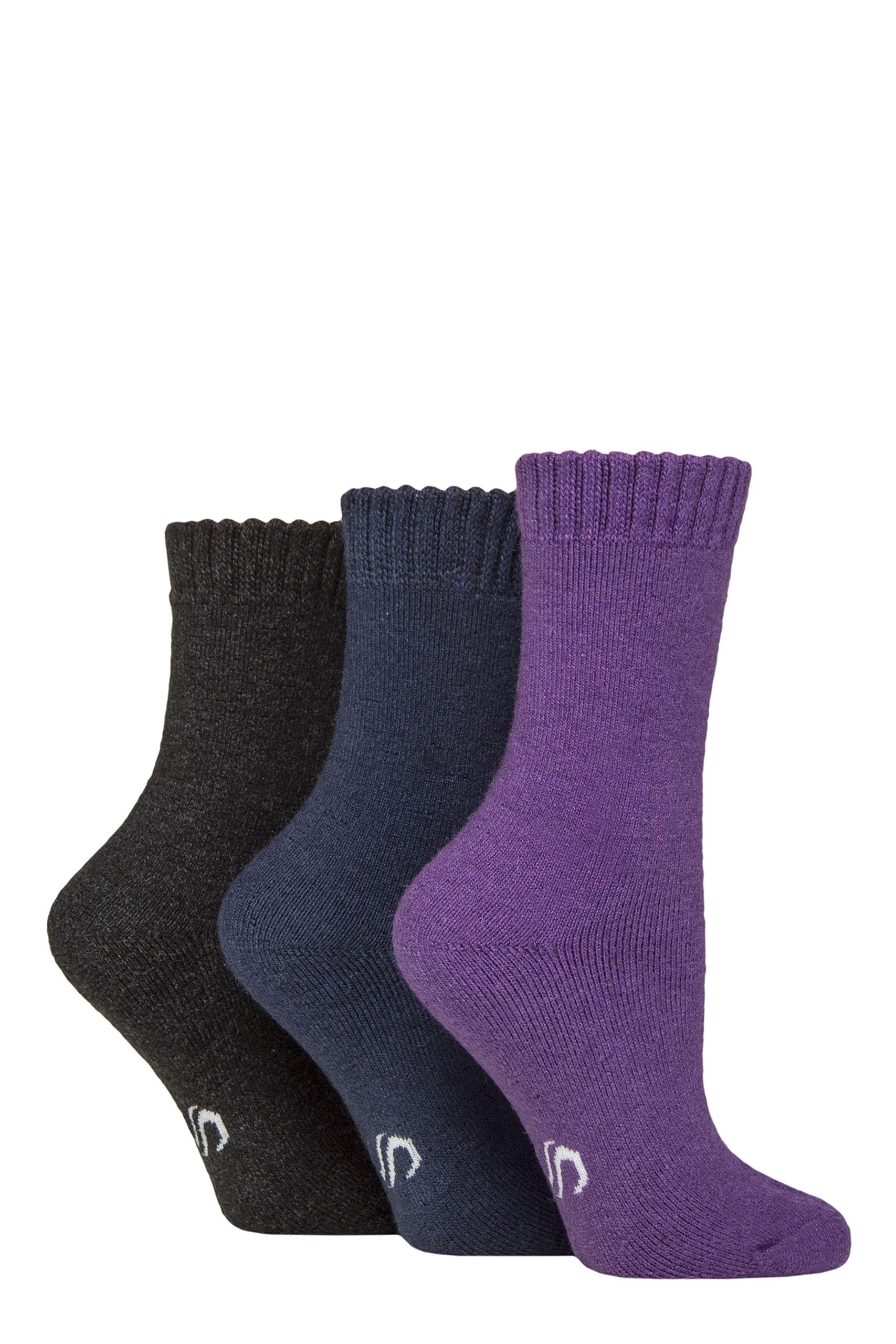 Sockshop Women's Sapphire / Black / Purple ’S Wool Blend Thermal Socks 3 Pack – Warm, Cushioned, Breathable Terry Loop, Reinforced Heel & Toe, Moisture-Wicking, For Walking & Cold Weather, Uk 4–8 Sapphire/Black/Purple