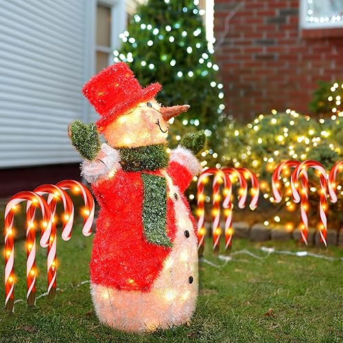 Miniatura 7 de 10 luces solares de Navidad para jardín de 10 pulgadas, pequeños marcadores de camino de bastón de caramelo, luces impermeables para exteriores con