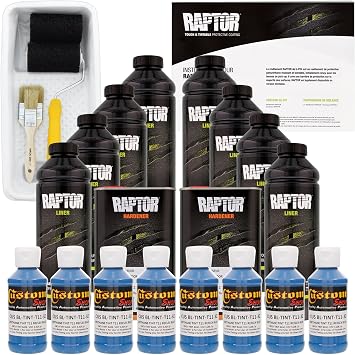 U-POL Raptor Reflex Blue Urethane Spray-On Truck Bed Liner Kit and Roller, Tray & Brush, 8 Liters