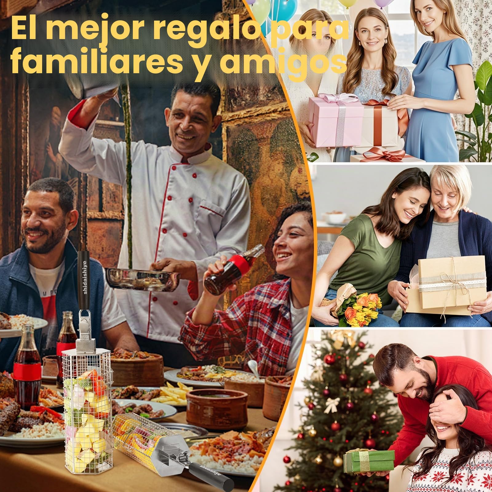 Cesta Parrilla Barbacoa, Accesorios Barbacoa con Mango Extraíble, Utensilios Barbacoa Inoxidable Apilable, Utensilios BBQ para Verduras Pescado,Exterior Camping, Regalos Originales para Hombres (2 P)