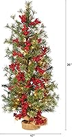 Vista 2 de Nearly Natural Árbol de Navidad artificial de bayas y pino de 3 pies con 50 luces blancas cálidas y base envuelta en arpillera