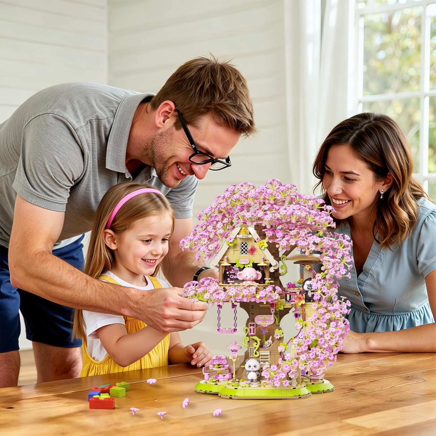 Sakura Bonsai Tree House Building Set with LED Light & Music, 1613 pcs Cherry Blossom Treehouse with 3 Movable Doll, Flowers House Construction Set Valentine's Day Gift Decorative Art Ornaments - Image 7