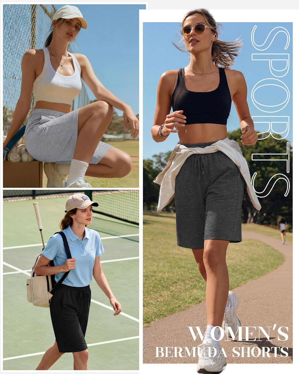 3 Pack Women's Bermuda Shorts Summer Drawstring Elastic Waisted Comfy Casual Sweat Long Shorts - Image 2