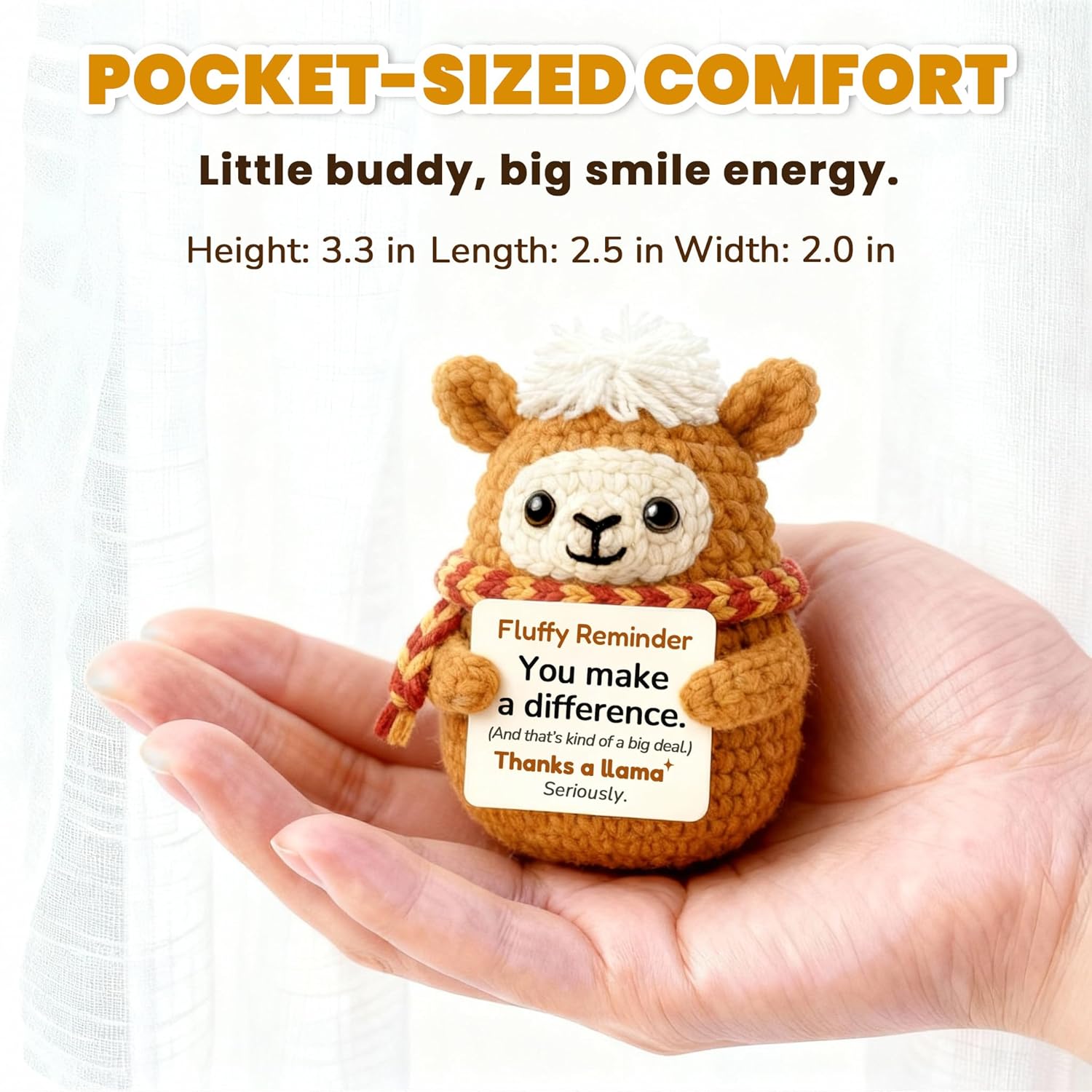 Positive Animals Crochet Llama, Funny Thank You Appreciation Gift for Coworkers, Boss, Friends or Teachers, Cute Farewell and Goodbye Present, You Make a Difference Gift for Women and Men - Image 3