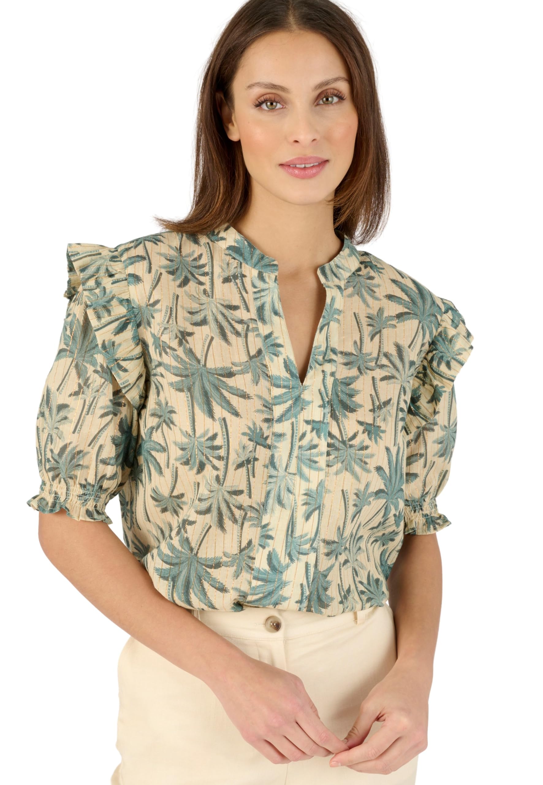 Damart Women's Green Print Printed Blouse
