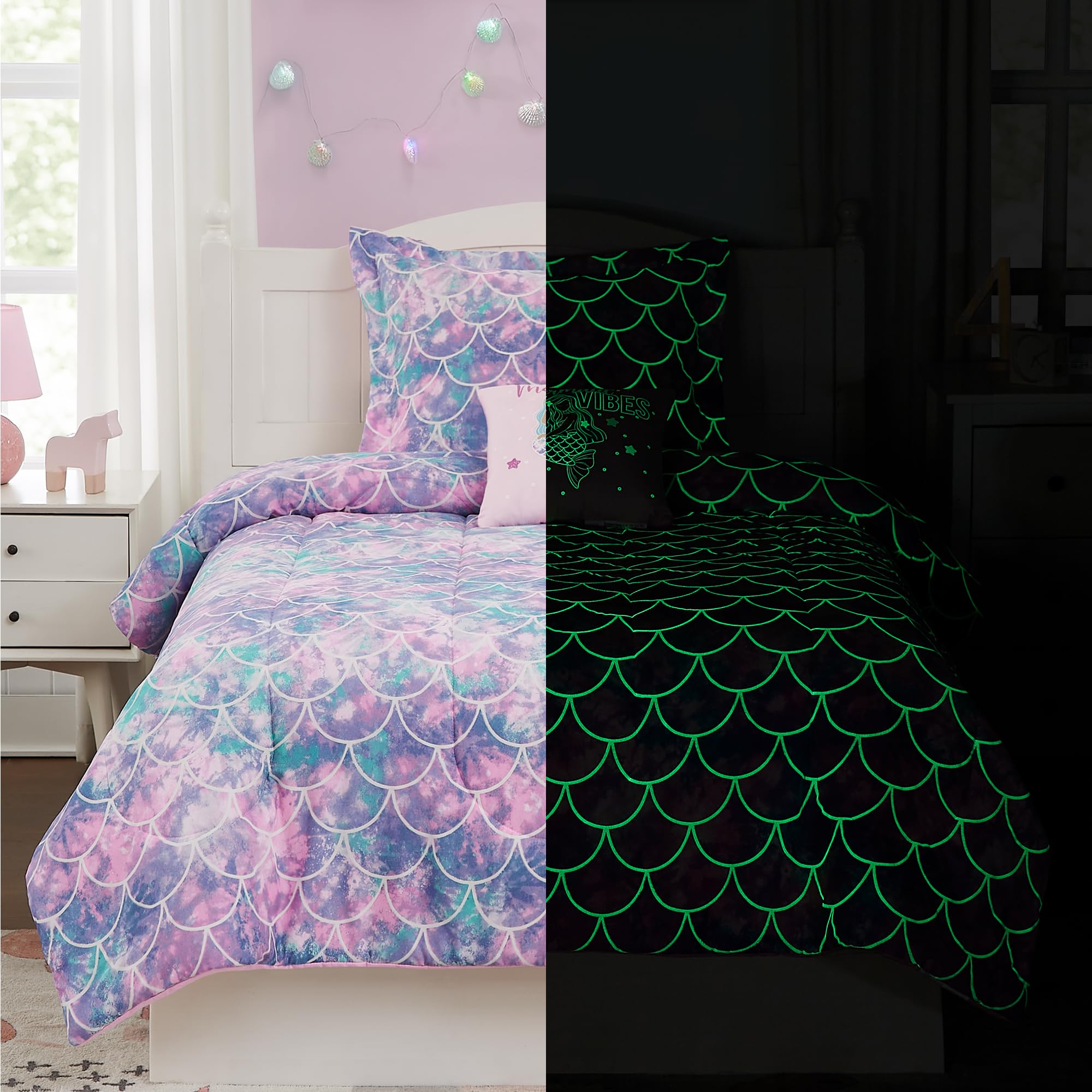 Juego de edredón rosa matrimonial infantil con almohada decorativa de sirena para regalar a niñas