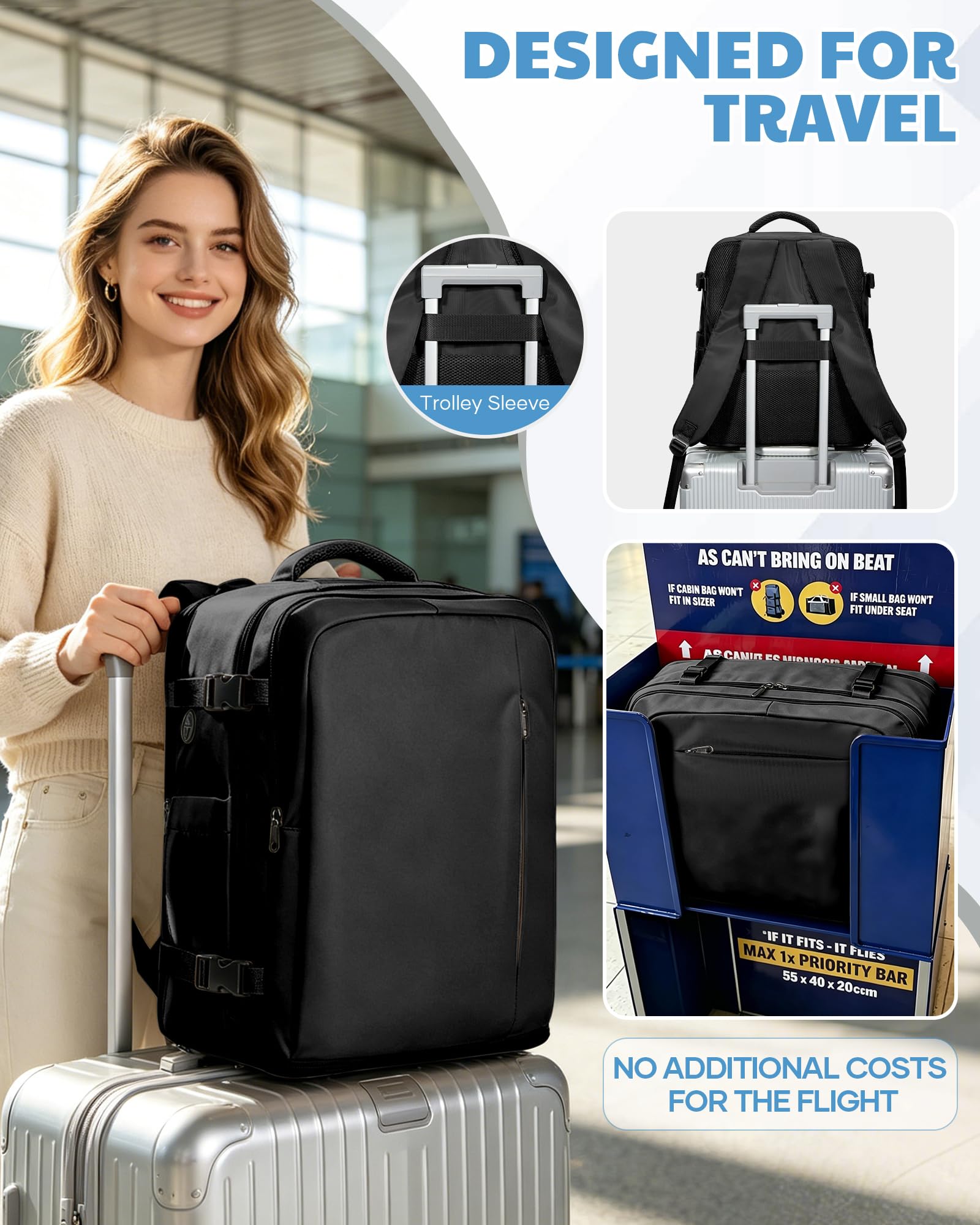 SZLX Plecak Próżniowy Bagaż Podręczny Dla Kobiet, Plecak Z Poduszką i Systemem Próżniowym Do Podróży, Plecak Podróżny Ryanair W Rozmiarze Kabinowym Z Pompką, Wodoodporna Walizka Próżniowa Dla Mężczyzn