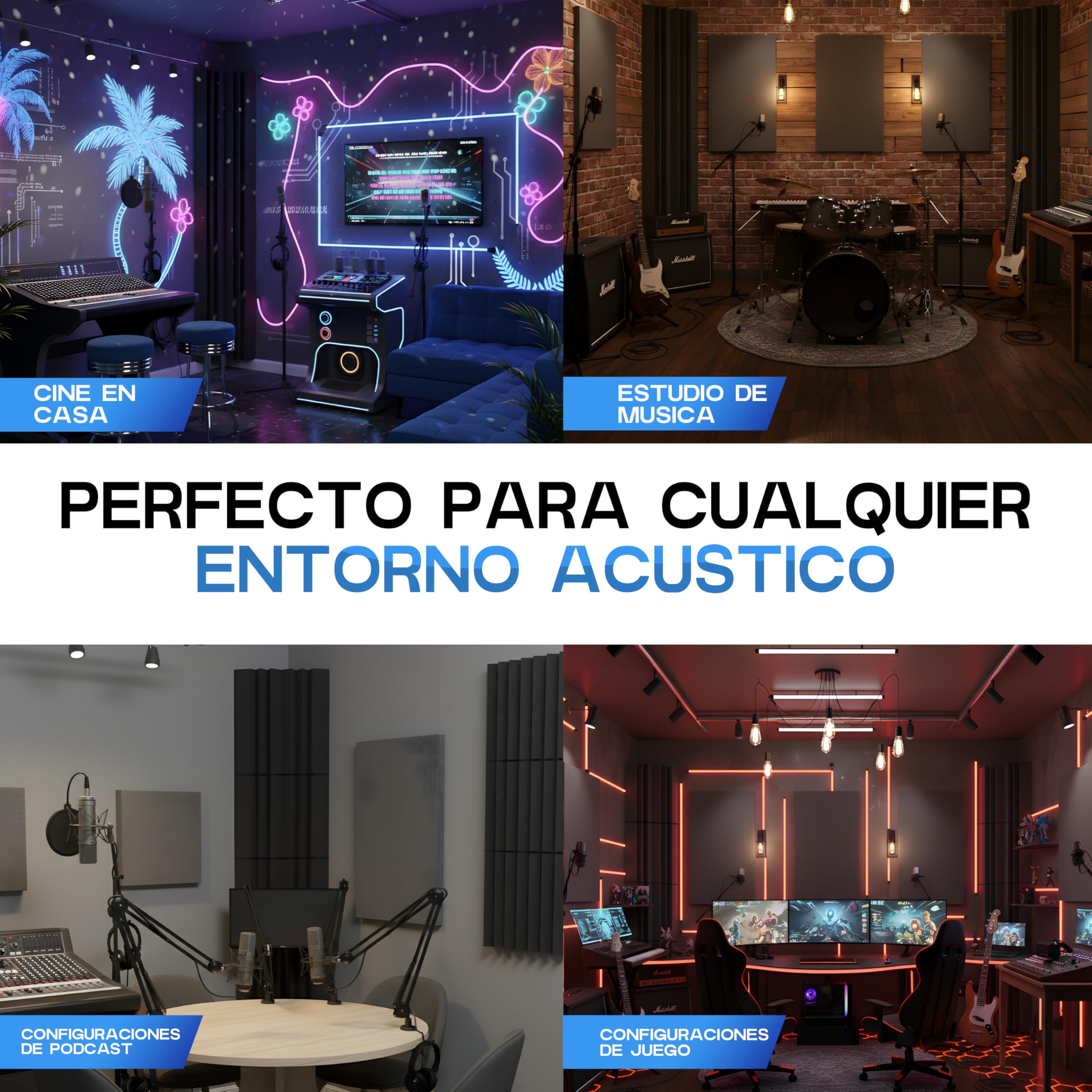 Arrowzoom 4 Bass Trap Acústicos 12x12x48cm Absorbentes Negro | Paneles acústicos para bajas frecuencias 60-300Hz con espuma absorbente para estudio, grabación, gaming y tratamiento