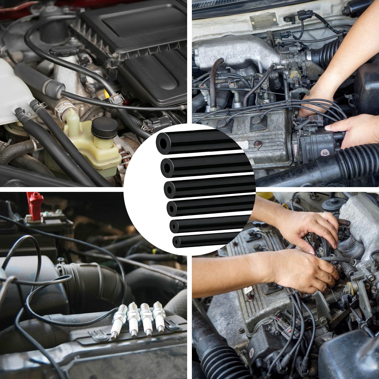 Kit Tubo Silicona Vacío 6x2m con 120 Conectores, Coche Moto | Manguera flexible de silicona resistente al calor para líneas de aire, agua y reparaciones en automoción o taller