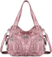 AngelKiss Women's PU Leather Tote Bag - Soft Washed Shoulder Handbag with Top Handle, Satchel Purse, Multiple Pockets