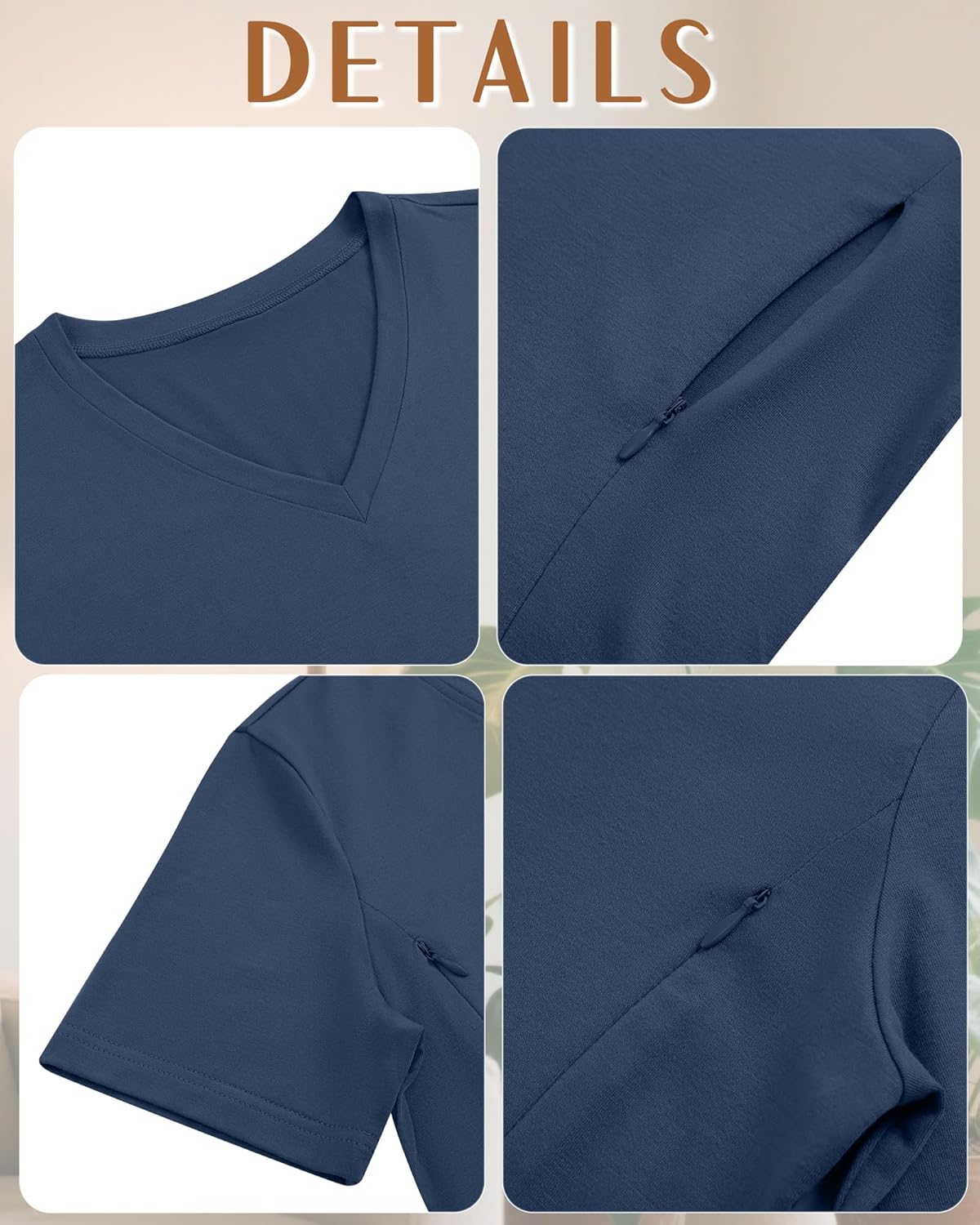 Huukeay 3 Pack Women's Maternity Nursing Tops, Hidden Zippers Breastfeeding Clothes V Neck Short Sleeve Pregnancy Shirts Tees - Image 6