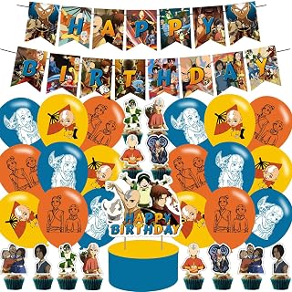 Cartoon Anime Party Supplies - Decorations Include Happy Birthday Banner, Cake Topper, Cupcake Toppers for Anime-Themed Celebration
