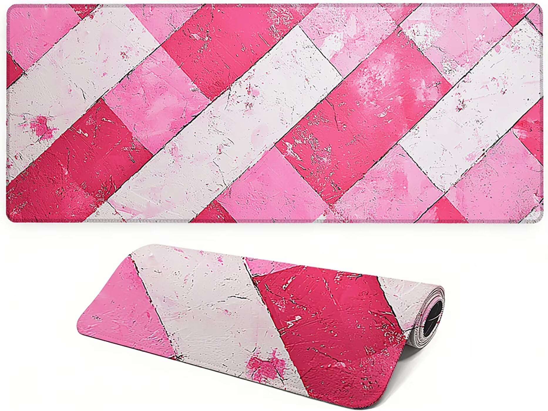 Lpfieonn Rosa Großes Schreibtischunterlage, XXL Schreibtischunterlagen, Weiß XXL Wasserdicht Gaming Mousepad mit Vernähter Rand und Rutschfeste Gummibasis, für Laptop/Hause/Büro 120x60cm PF-1725