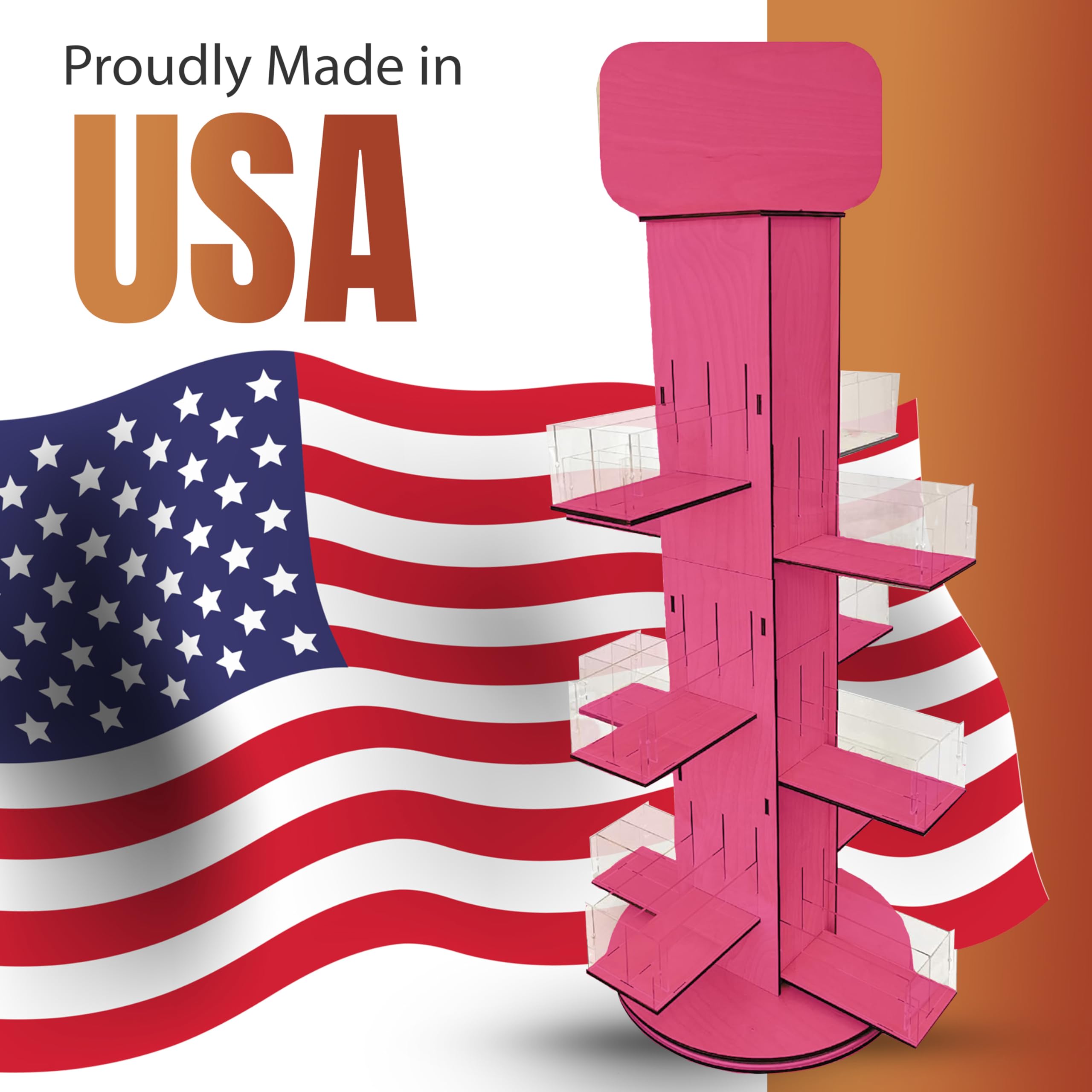 4-Sided Rotating Display Stand - Stationary, Greeting Cards, Stickers, Postcards, Coasters, Napkins - Heavy-Duty, Smooth Rotation, Easy to Assemble, Craft Shows, Trade Shows, Farmers Markets (Pink)