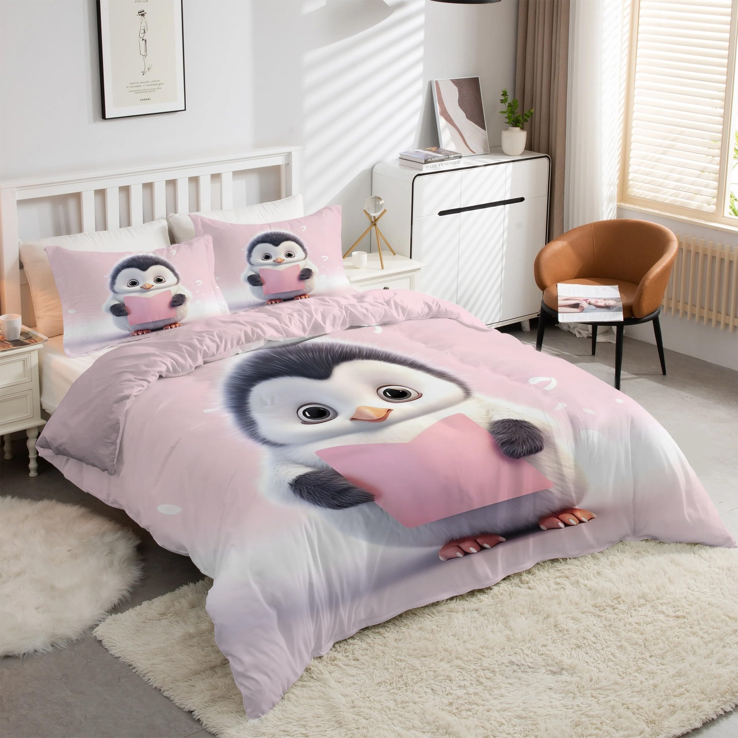 Parure de lit pingouin 90x190 microfibre douce contre les nuits agitées