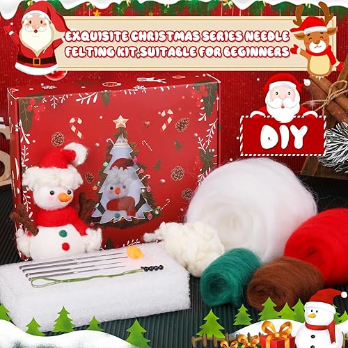Miniatura 3 de WONVOC Kit de fieltro de aguja, kit de fieltro de lana para principiantes, herramientas completas de fieltro y suministros con hilo de lana, agujas