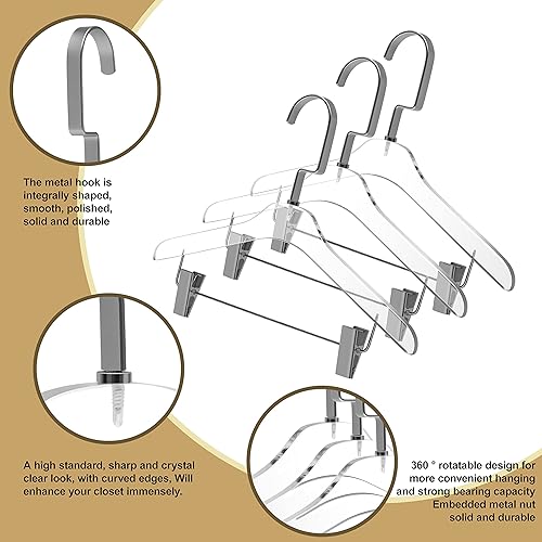 Miniatura 8 de Perchas de acrílico Lucite de calidad de 12.5 pulgadas para pantalones, paquete de 4, elegante colgador de ropa con ganchos dorados o plateados,