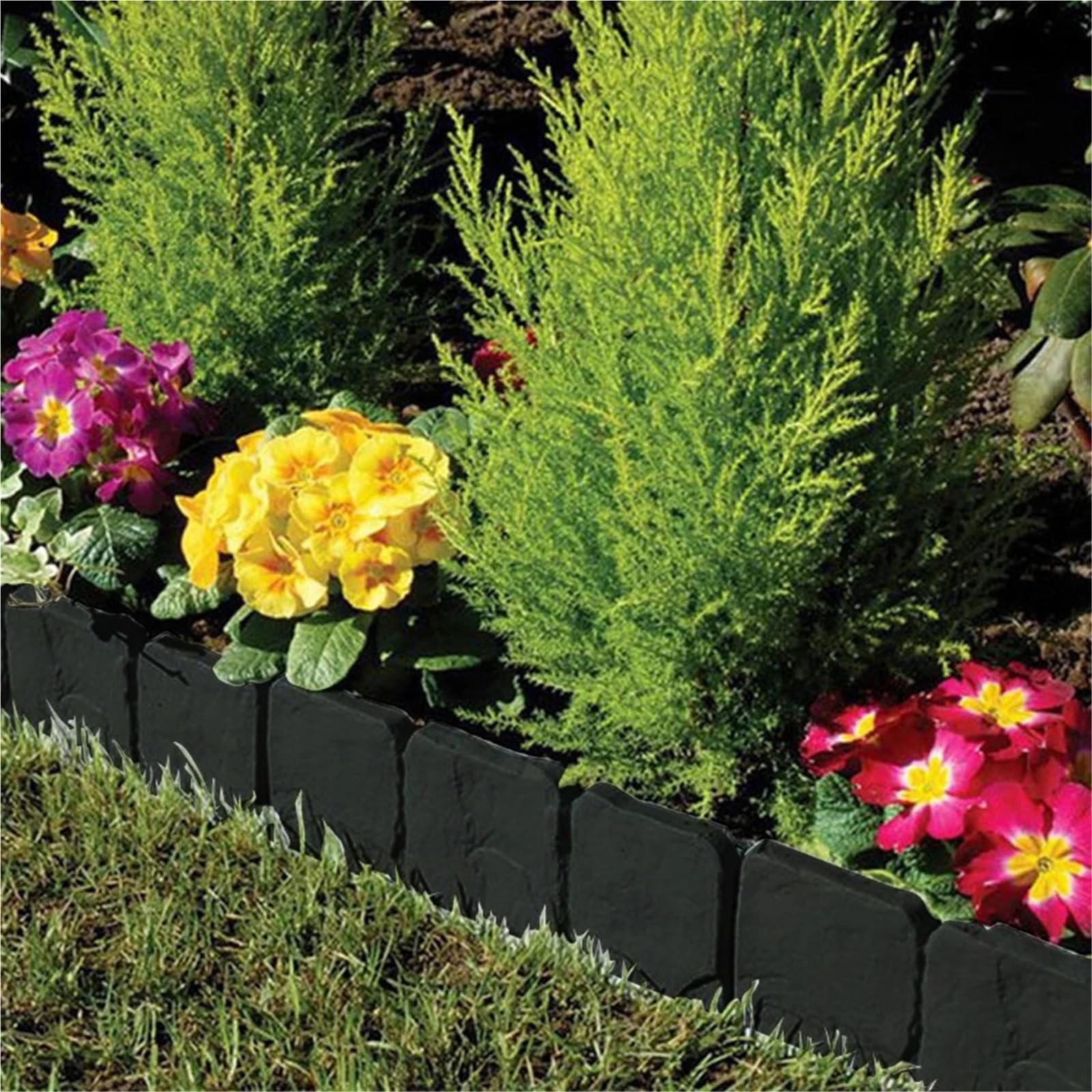 Bordura de Jardín de Plástico Garden Edging Border Stone Fence Lawn for Landscape Yard Plant Flower Bed Plastic Fencing(10PCS Grey)