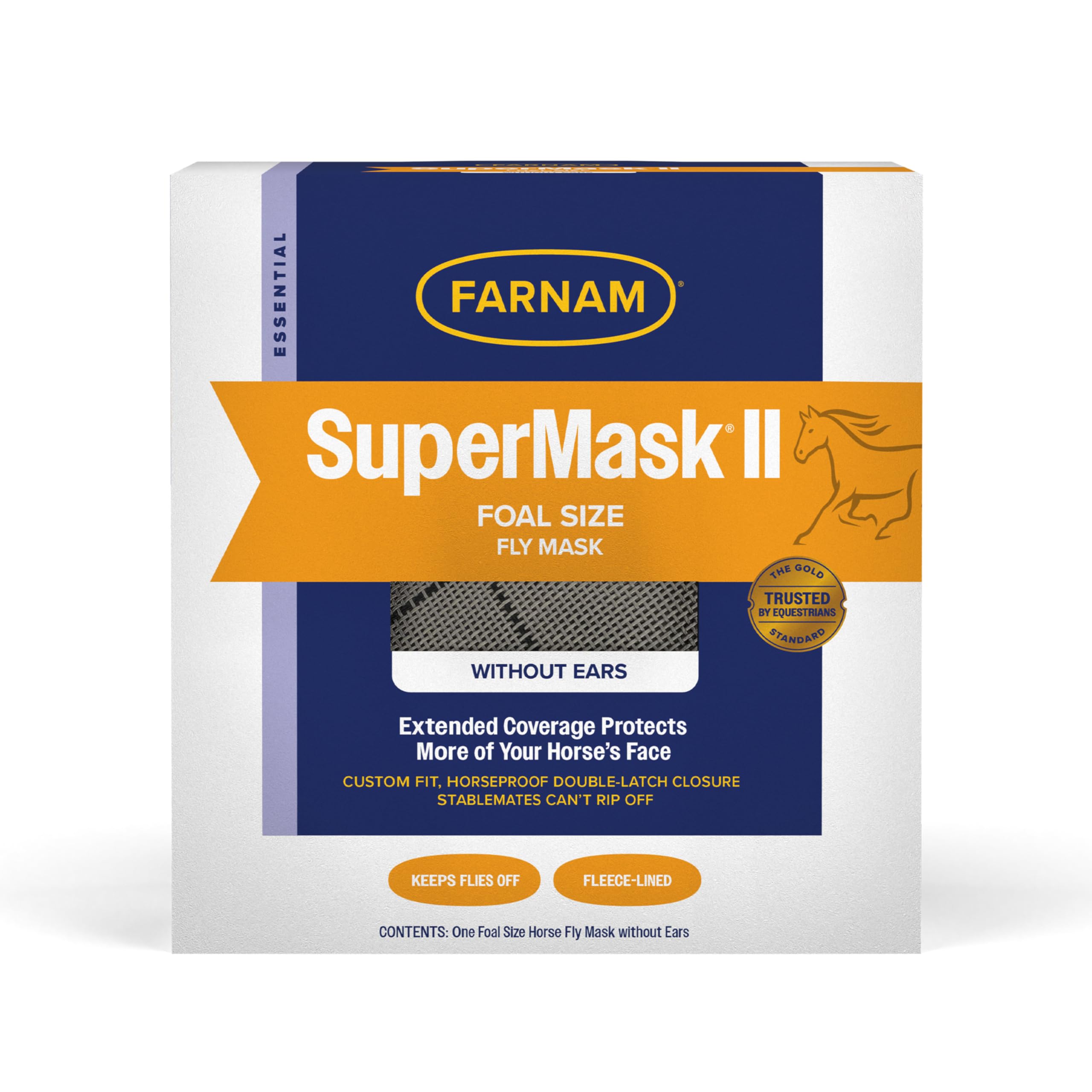 Farnam SuperMask II Fly Mask Without Ears for Foals, Full Face Coverage and Eye Protection from Insect Pests, Structured Classic Styling Mesh with Plush Trim, Foal Size