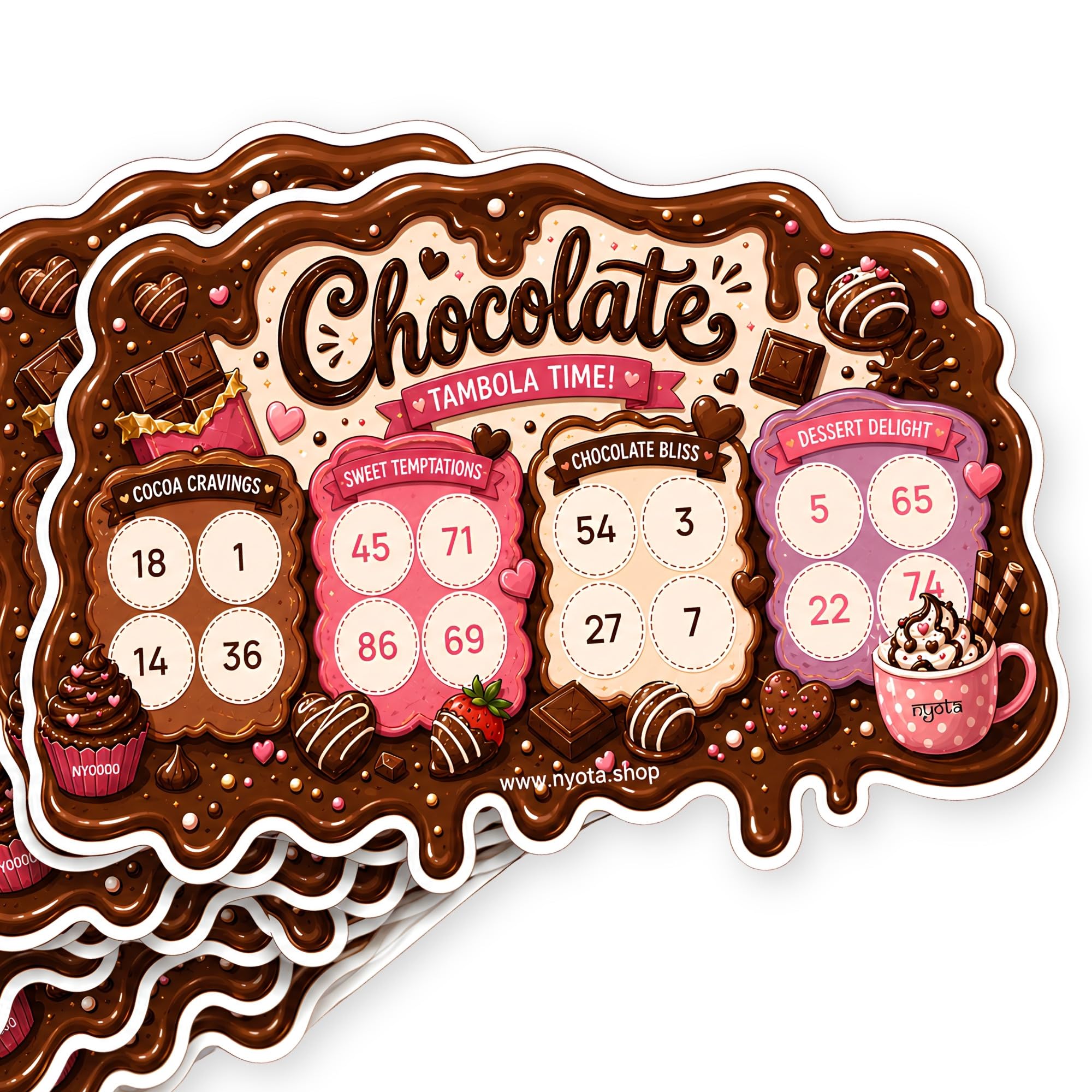 Nyota Chocolate Theme Tambola Tickets | Dessert Housie Bingo Game Cards | Party Game for Birthday, Kitty Party, Family Game Night & Chocolate Theme Celebrations (Pack of 20 Tickets)-image-46