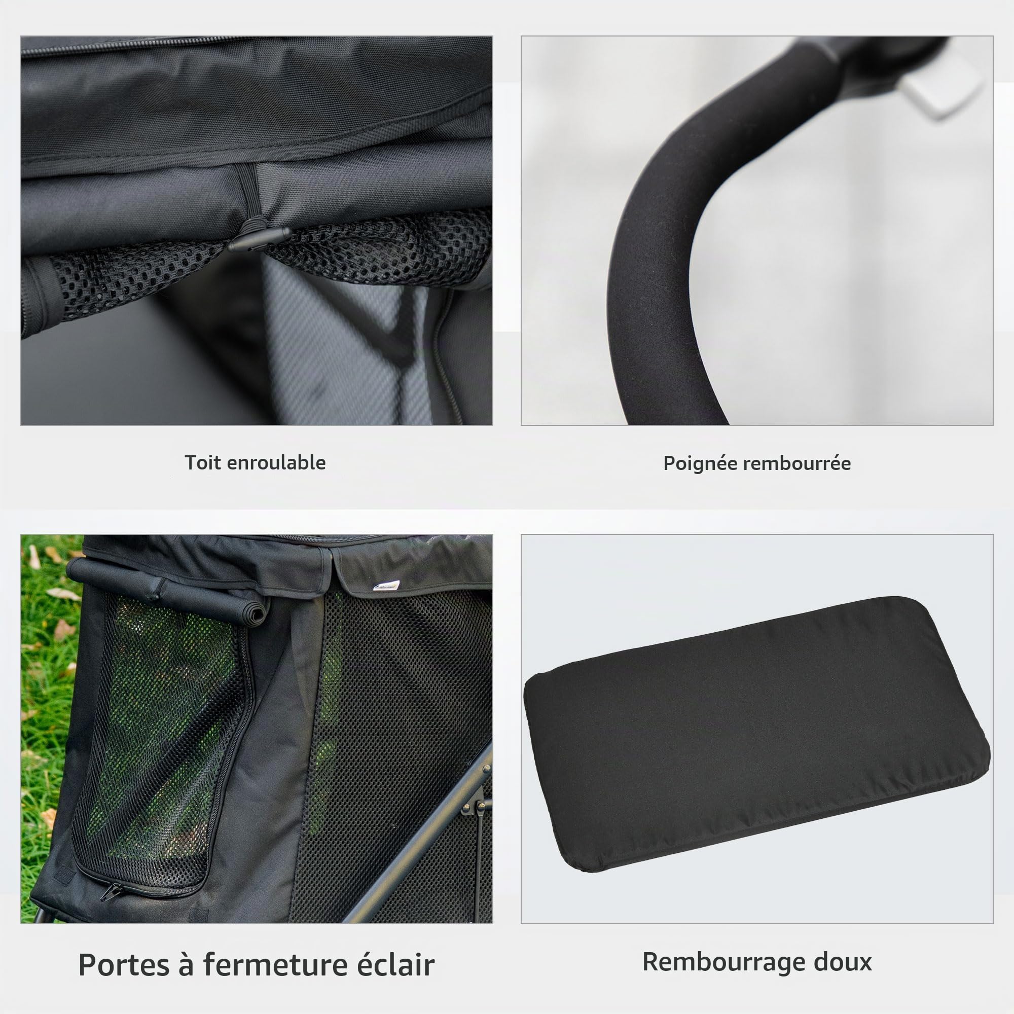 PawHut Poussette pliable avec coussin noir