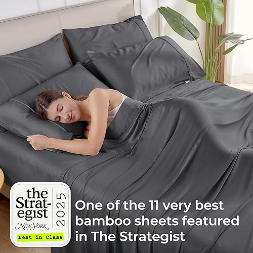 Miniatura 8 de GOKOTTA - Juego de sábanas Split King de 5 piezas, 100% rayón Tanboocel de bambú, suaves y transpirables, con esquinas profundas de 16" y tiras
