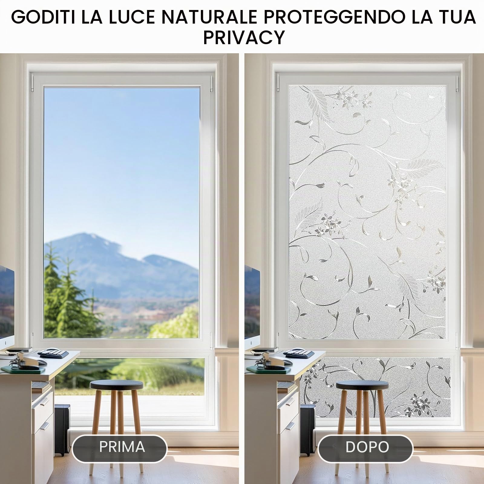 Shackcom J008 - Pellicola adesiva per finestra, autoadesiva, opaca, 90 x 400 cm, pellicola in vetro smerigliato statica anti-UV, con motivo di piante vino, ufficio, cucina, soggiorno, bagno