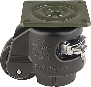 FOOT MASTER GDR-60-F-NYN-FBL Leveling Caster, 50 mm Nylon 66 Wheel, Flat Black, Height Adjustable Ratchet, Plate Mounted Swivel Caster, 250 kg Load Rating