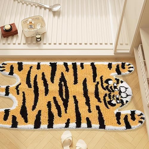 Tapetes antideslizantes con forma de tigre de dibujos animados para dormitorio, tapete de baño, tapete de baño, decoración del hogar (31 x 37