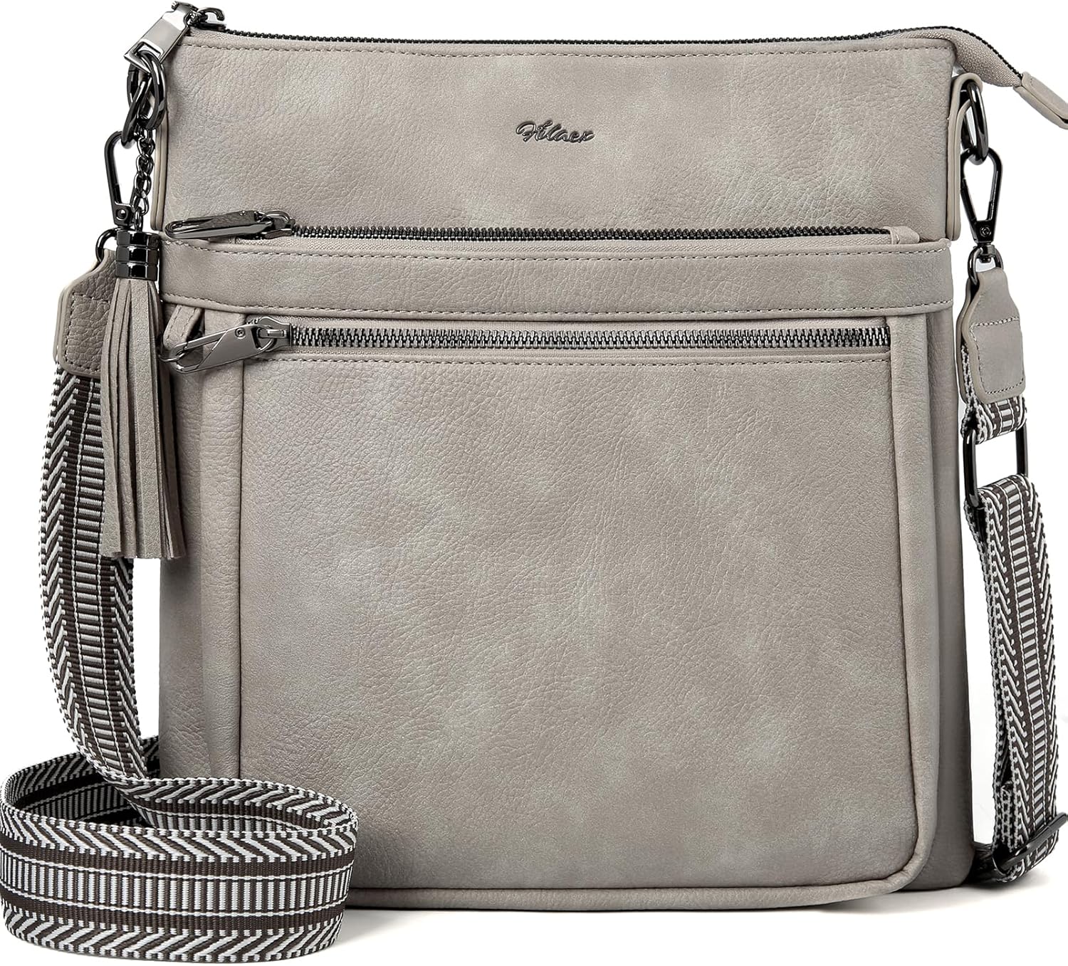 Leather Crossbody Bag for Women Anti Theft Shoulder Handbag Multi Pockets Wide Guitar Strap Tassel Trendy Travel