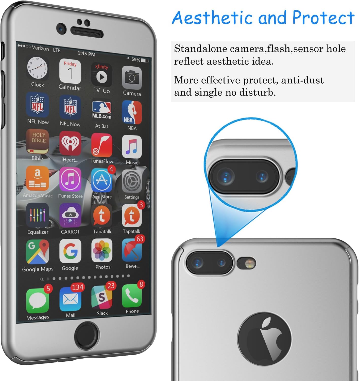 Tekcoo for iPhone 7 Plus Case, [T360 HY] Ultra Thin Full Body Coverage Protection Scratch Proof Hard Slim Hybrid Cover Shell with Tempered Glass Screen Protector for iPhone 7 Plus(5.5 inch) [Silver]