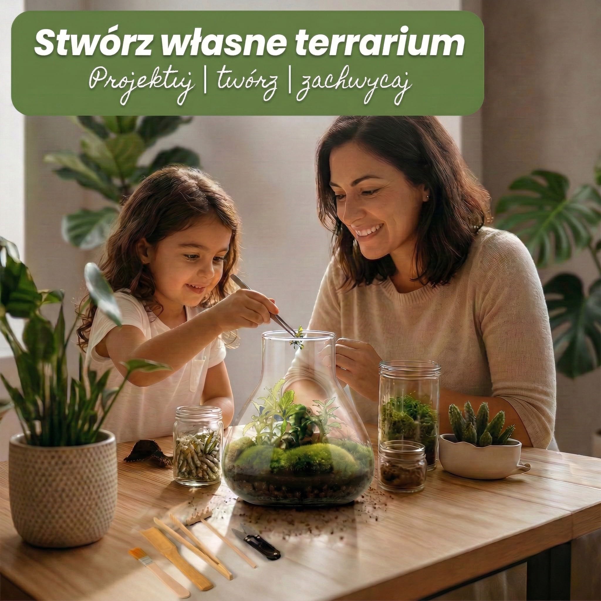 Terrarium dla roślin Terrarium Zestaw narzędzi Terrarium Zestaw narzędzi Borokrzemianowy pojemnik & Inteligentne światło LED