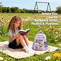 Vista 5 de Mochila kawaii, resistente al agua, transpirable, con múltiples bolsillos, adecuada para viajes y como regalo de cumpleaños, Morado08, Mediana