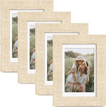 Momentworth 4x6 Picture Frame with Mat for 3.5x5, Natural Wood Grain Gallery Wall Picture Frames for Tabletop or Wall Mounting(4 Pack, Natural)