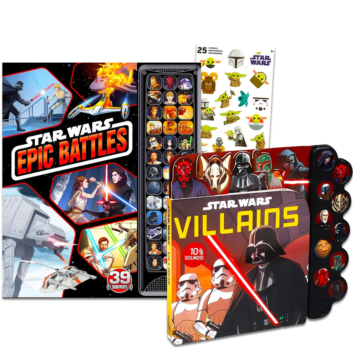 Star Wars Books Set for Kids - Bundle of 2 Interactive Sound Books, Plus Baby Yoda Stickers | Star Wars Activity Set for Boys, Girls