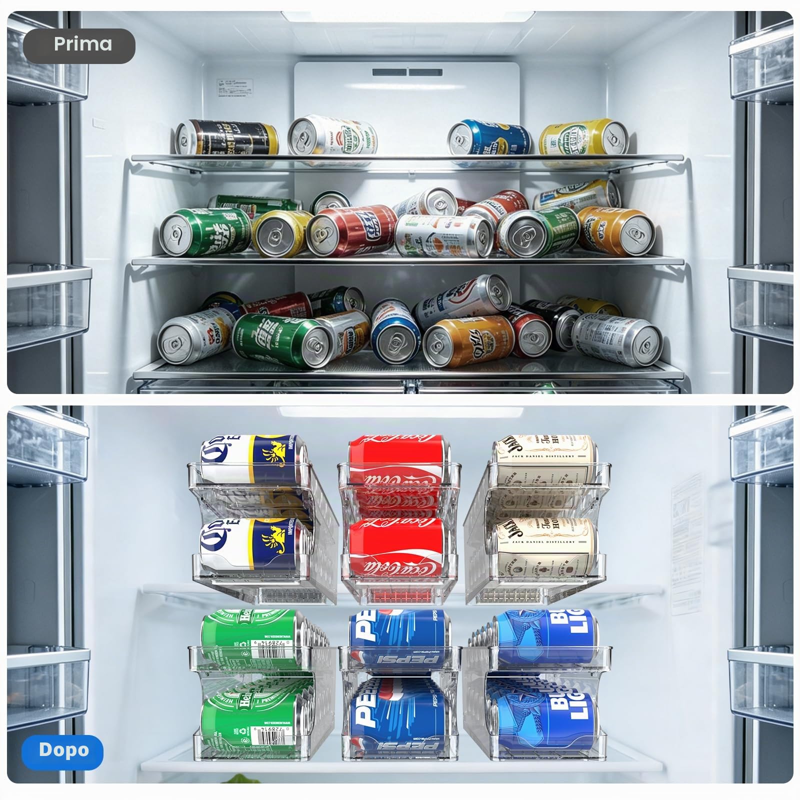Rotolamento Dispenser Lattine Frigorifero Organizer Birra Lattina Organizzatore per Frigo Cucina Dispensa Controsoffitto 10 Bottiglie 330ML 355ML Birra Soda Bevande Lattine di Stoccaggio