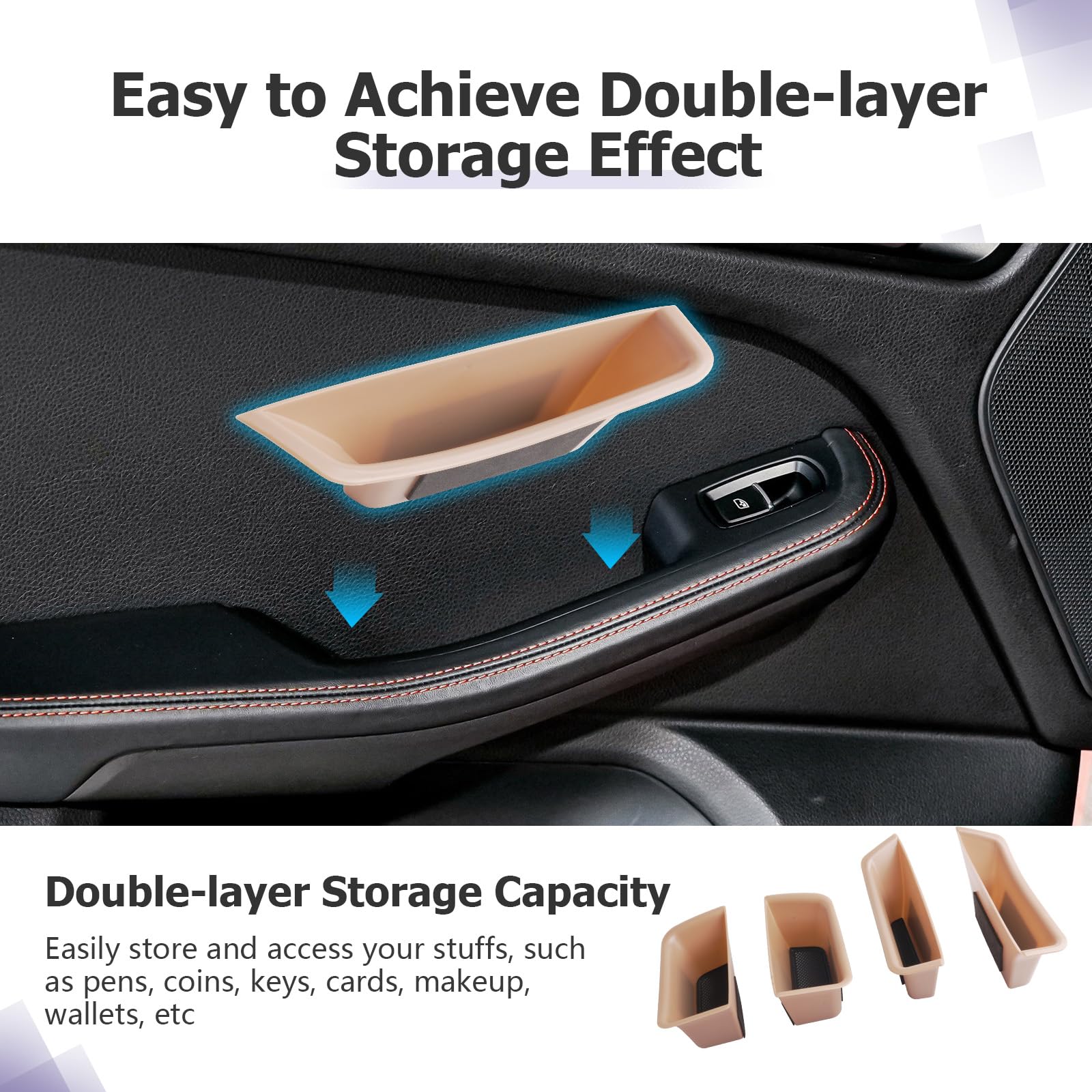 LUWU 4 Pezzi Contenitori per Porta Compatibili con Porsche Macan 2014-2024 Organizer Console Centrale della Porta [Porta di Casa & Posteriore ] Accessori Interni (Beige)