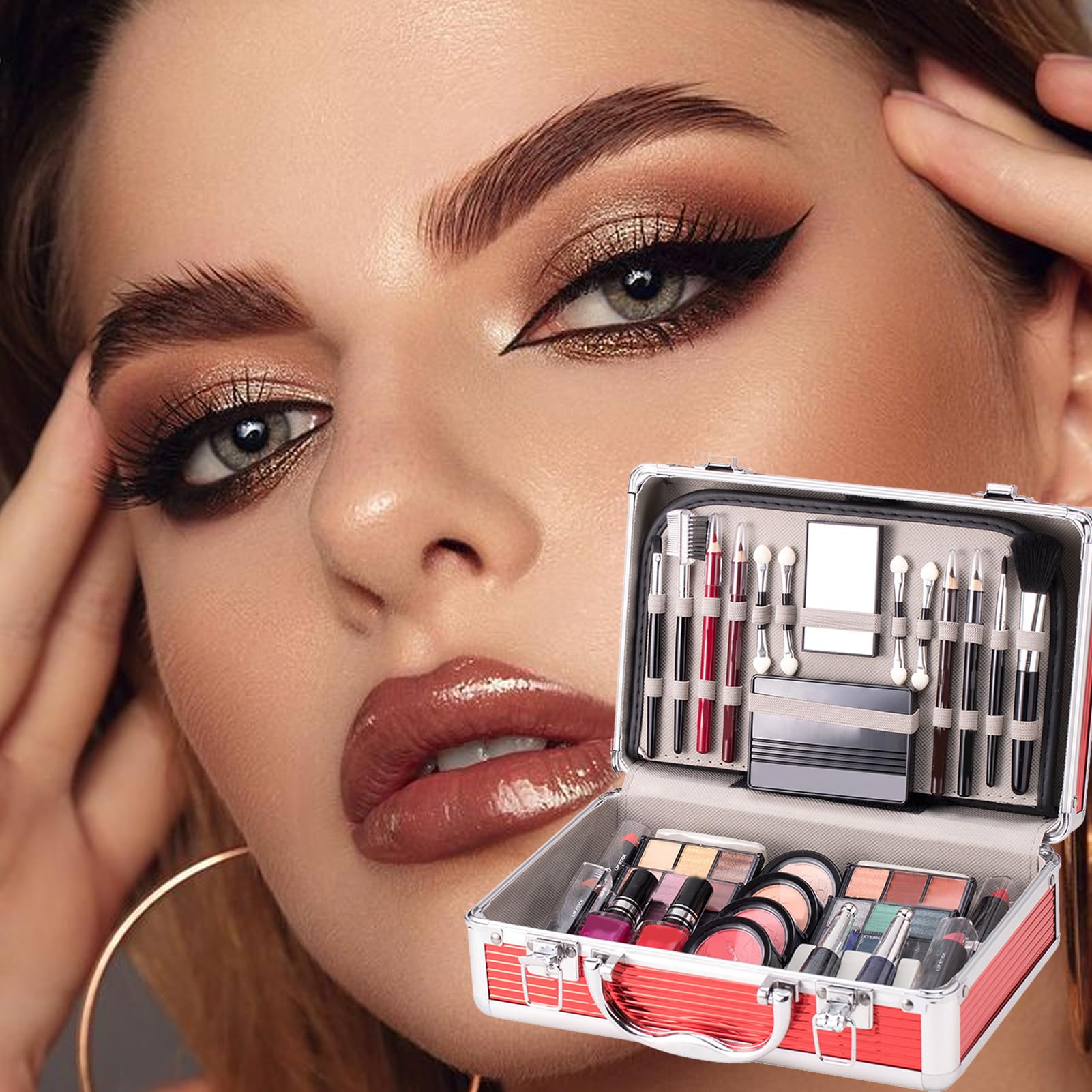 Make-up-Starterset für Teenager, Make-up-Set für Frauen, komplettes | Kosmetik-Set für Anfänger, Lippenstift, Nagellack, Augenbrauenbürste, Herrami