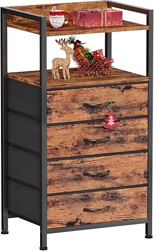 Furnulem Cómoda de 4 cajones para dormitorio, mesita de noche alta con estante de madera, cómoda con mesa para armario, sala de estar, pasillo,