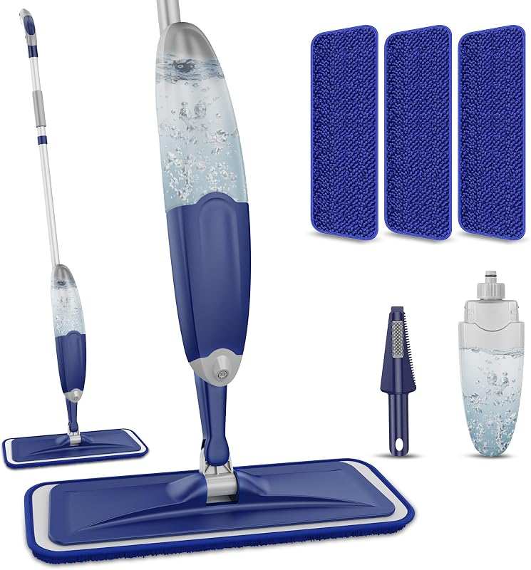 Microfiber Spray Mop for Floors Cleaning: Wet Dry Hardwood Floor Mops | 3 Washable Reusable Pads for Swiffer Powermop, Flat Mop with Sprayer, Hosewife Dust Mop for Tile Wood Laminate Vinyl Marble