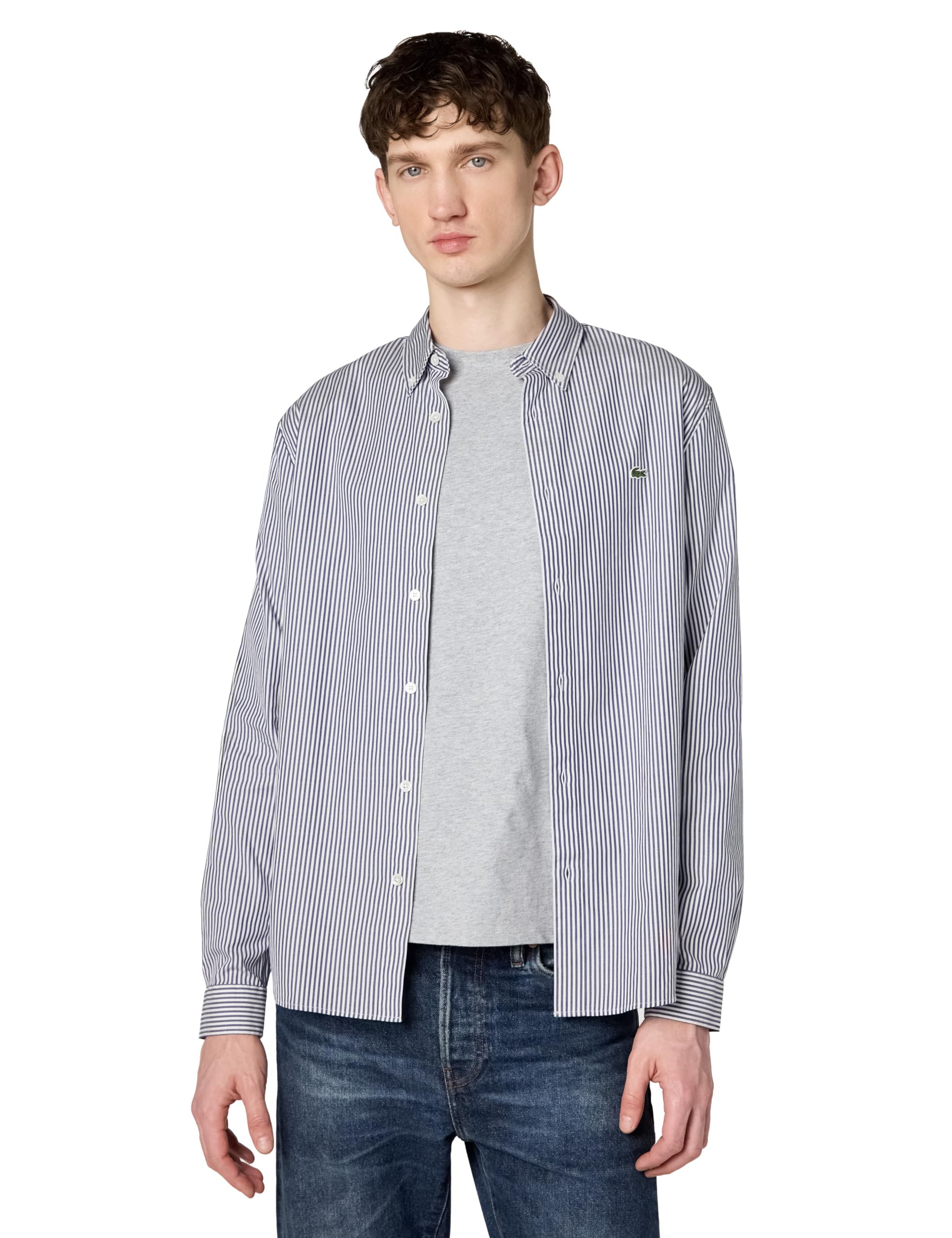 

                                                    Lacoste Men's Regular Fit Striped Cotton Shirt, Wh