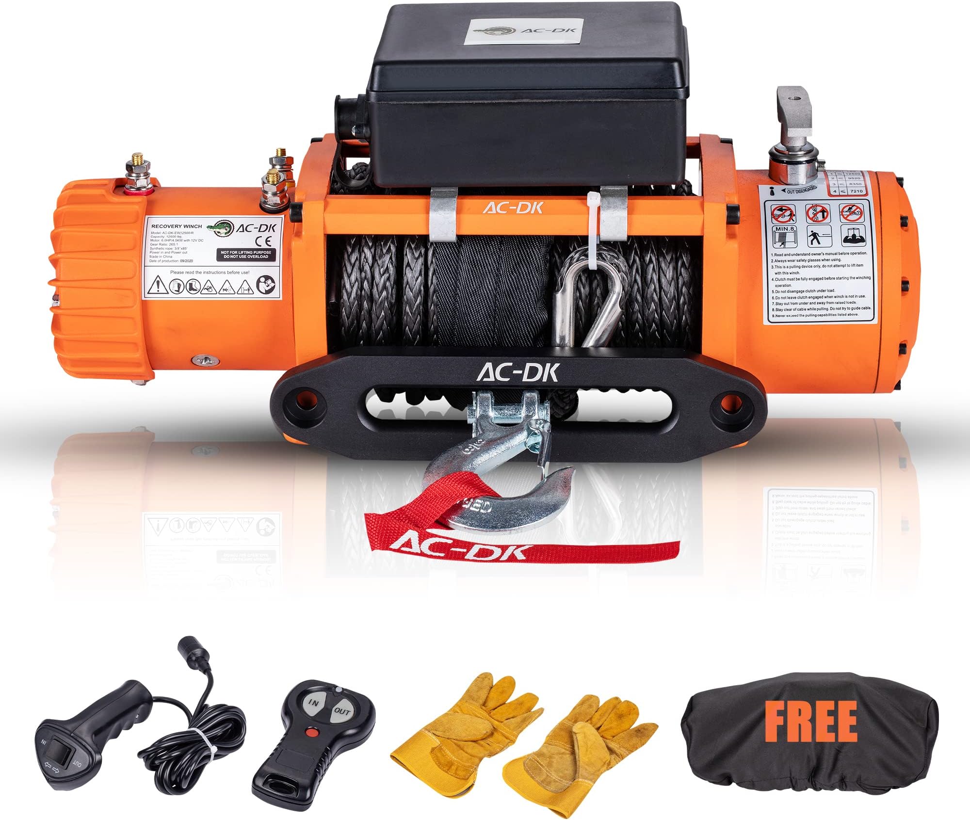 AC-DK 12500 lb Electric Winch with Synthetic Rope Winch, 12V Truck Winch with Wireless Remote, Waterproof Off Road Winch for Towing Winch Truck Jeep SUV