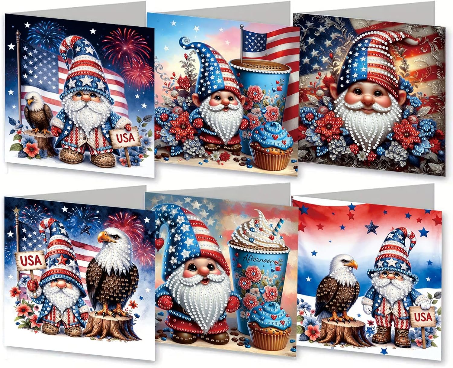 DIYDeligths 6Pcs DIY Foldable Diamond Art Painting Greeting Cards Creative Birthday Festivals Handmade Thank You Card Set Blessing Greeting Card Craft Gift Idea (USA Goblin)